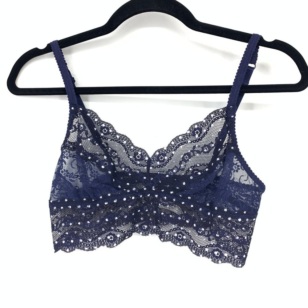 B.TEMPT'D BY WACOAL Bra Women's Size M Unlined Lace Kiss Bralette Beacon Blue
